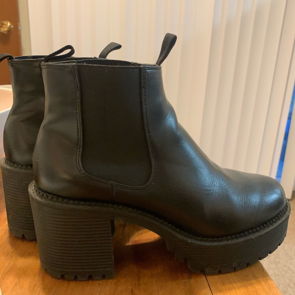 Chunky platform black combat boot heels